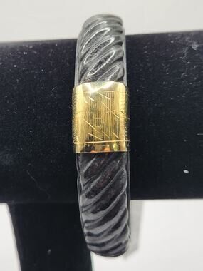 Macy's Dyed Black Jade Bangle Bracelet 14K Over Sterling Silver - 7.5